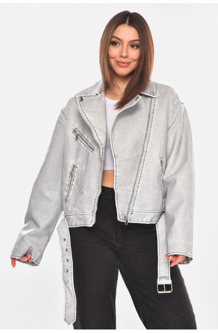 Куртка женская демисезонная эко-кожа серого цвета 210420L