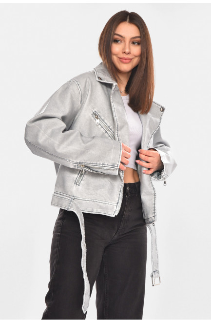 Куртка женская демисезонная эко-кожа серого цвета 210420L
