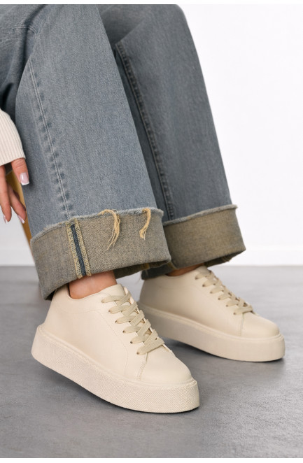 Кроссовки женские бежевого цвета на шнуровке 210995L