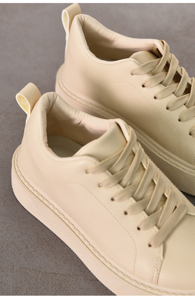 Кроссовки женские бежевого цвета на шнуровке 210995L