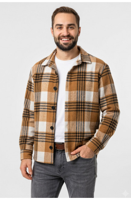 Рубашка мужская байковая коричневого цвета с принтом 211150L