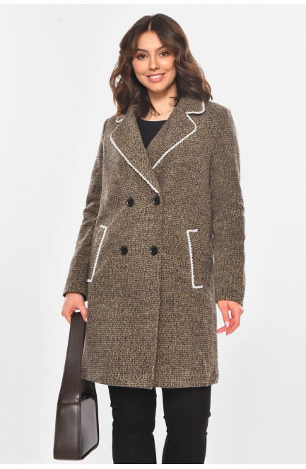 Пальто женское однотонное бежевого цвета 211200L