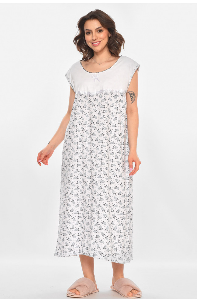 Ночная рубашка женская полубатальная белого цвета с принтом 211274L