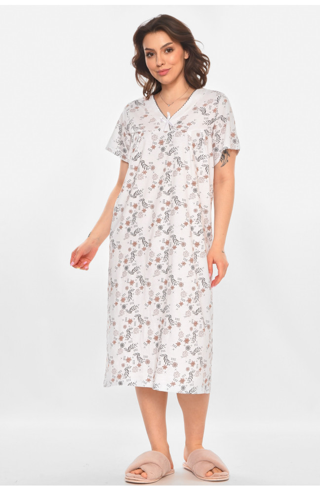 Ночная рубашка женская полубатальная белого цвета с принтом 211284L