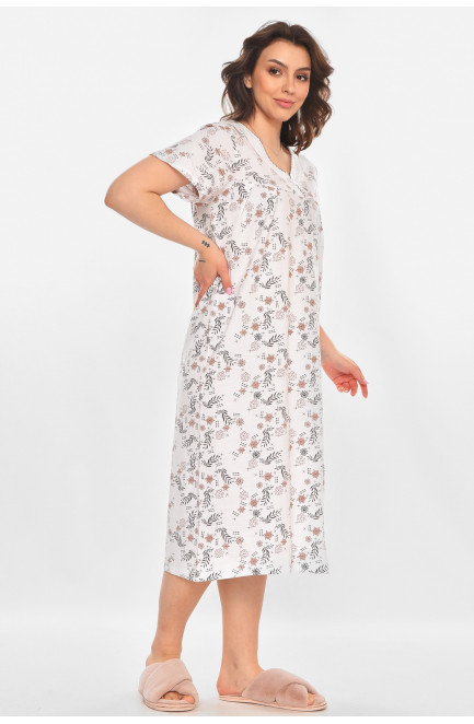 Ночная рубашка женская полубатальная белого цвета с принтом 211284L