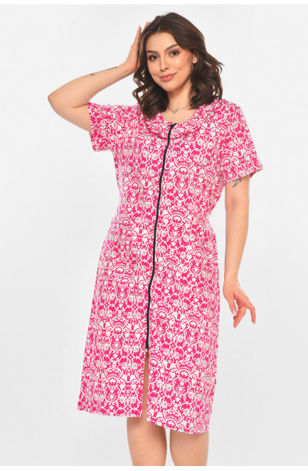 Халат женский полубатальный розового цвета с принтом 211319L