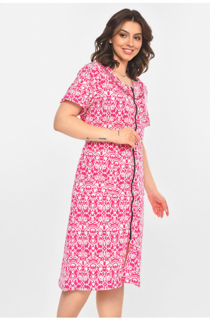 Халат женский полубатальный розового цвета с принтом 211319L
