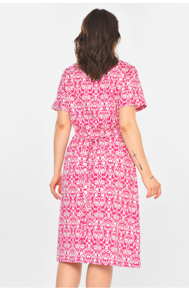 Халат женский полубатальный розового цвета с принтом 211319L