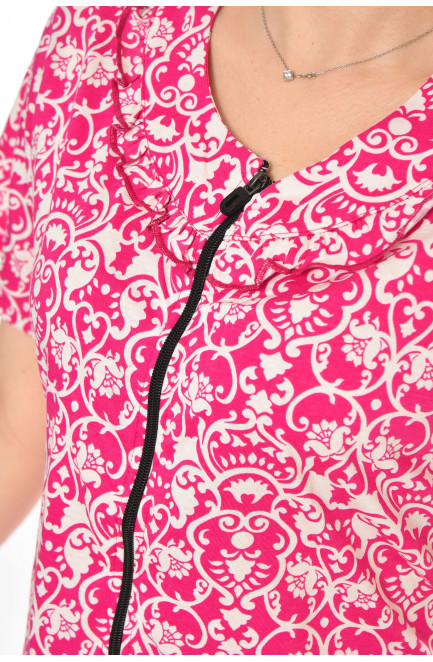 Халат женский полубатальный розового цвета с принтом 211319L