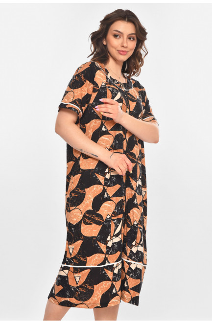 Халат женский полубатальный коричневого цвета с принтом 211326L