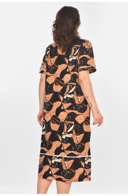 Халат женский полубатальный коричневого цвета с принтом 211326L