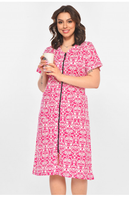 Халат женский полубатальный розового цвета с принтом 211327L