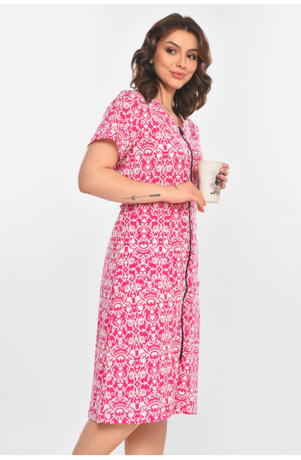 Халат женский полубатальный розового цвета с принтом 211327L