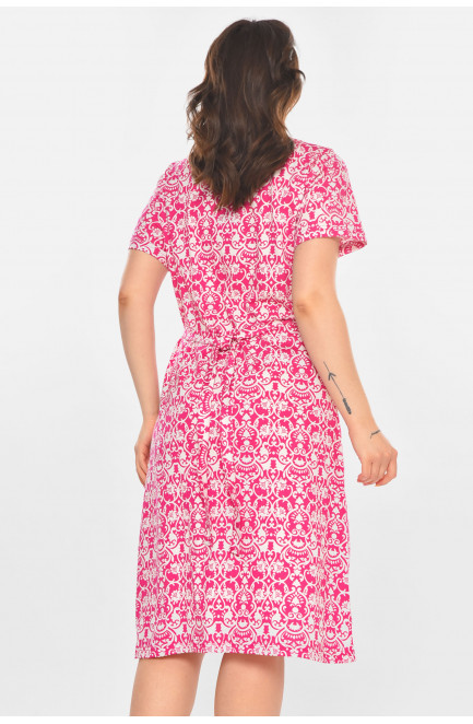 Халат женский полубатальный розового цвета с принтом 211327L