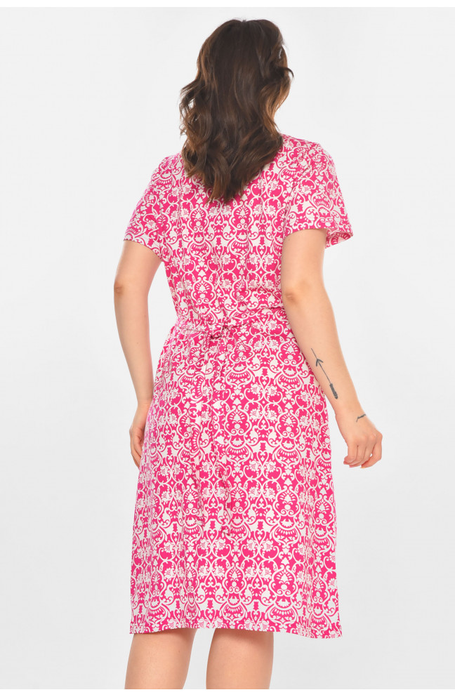 Халат женский полубатальный розового цвета с принтом 211327L