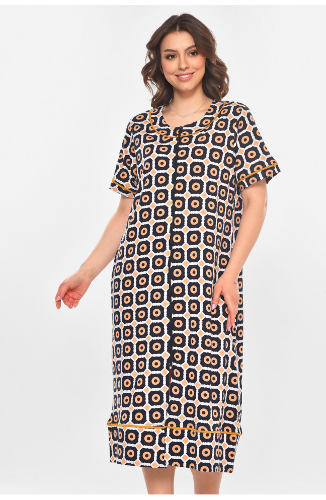 Халат женский полубатальный тёмно-синего цвета с принтом 211338L