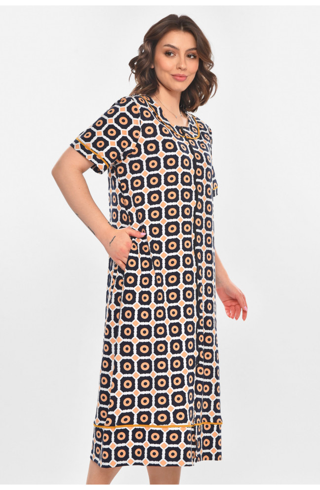 Халат женский полубатальный тёмно-синего цвета с принтом 211338L