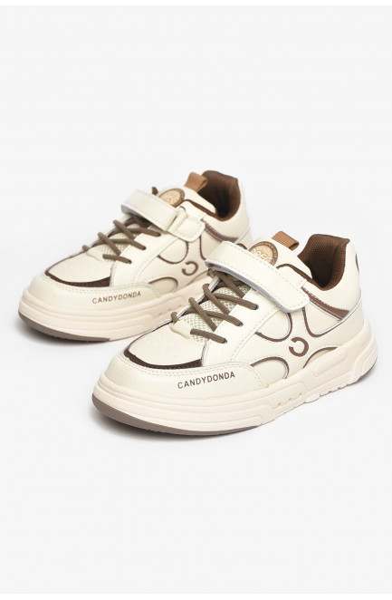 Кроссовки детские молочного цвета на липучке 211343L