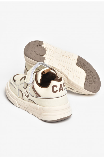 Кроссовки детские молочного цвета на липучке 211343L