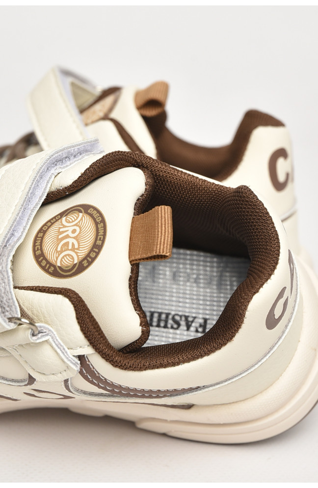 Кроссовки детские молочного цвета на липучке 211343L