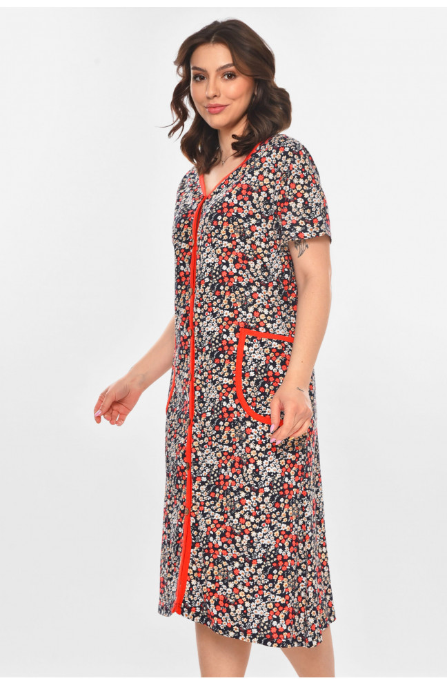 Халат женский полубатальный тёмно-синего цвета с принтом 211346L