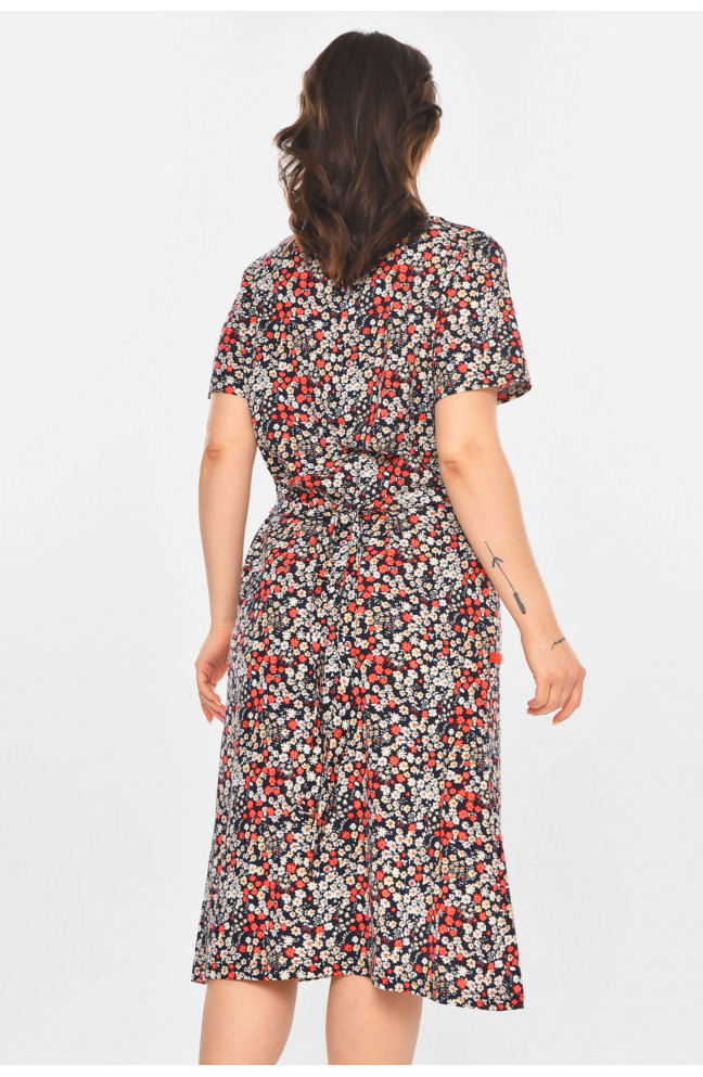 Халат женский полубатальный тёмно-синего цвета с принтом 211346L