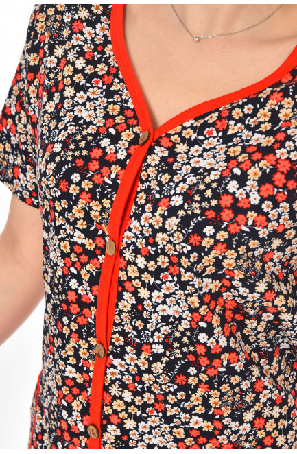 Халат женский полубатальный тёмно-синего цвета с принтом 211346L