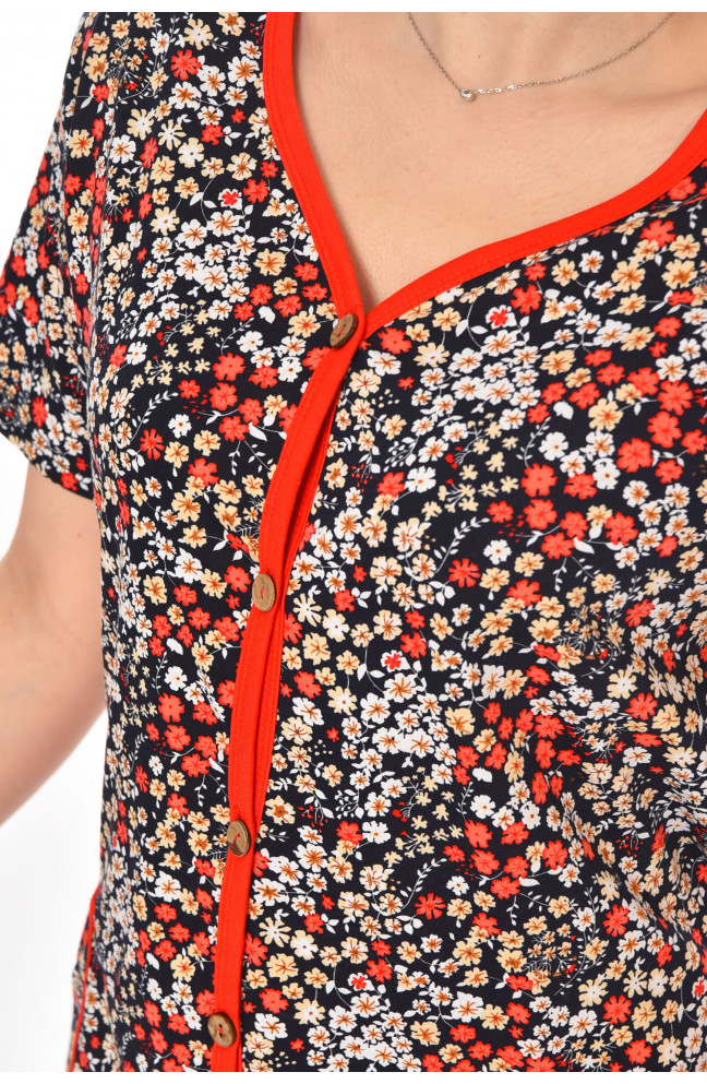 Халат женский полубатальный тёмно-синего цвета с принтом 211346L