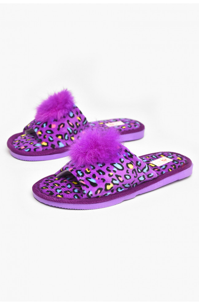 Тапочки домашние женские велюровые сиреневого цвета 211368L