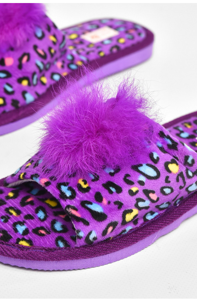 Тапочки домашние женские велюровые сиреневого цвета 211368L