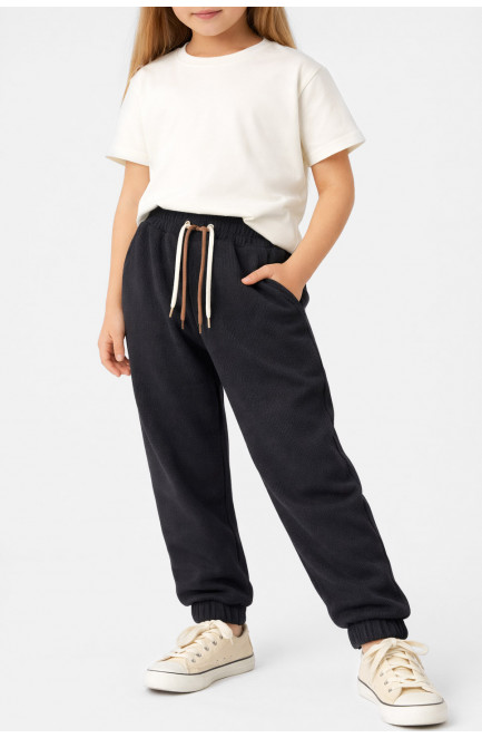 Штаны детские вельветовые для девочки черного цвета 212019L