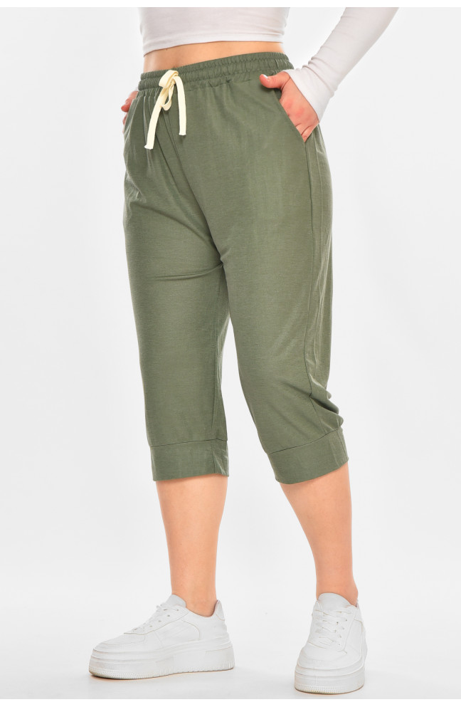 Бриджи женские батальные зеленого цвета 212121L