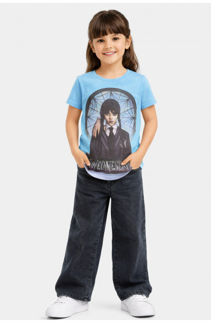 Футболка детская для девочки голубого цвета с принтом 212207L