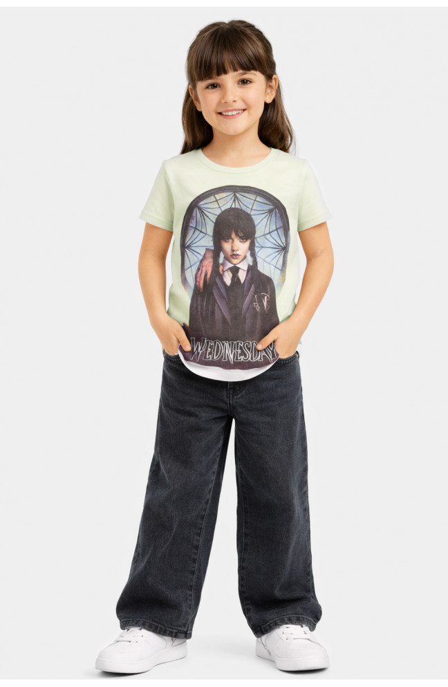 Футболка детская для девочки салатового цвета с принтом 212208L