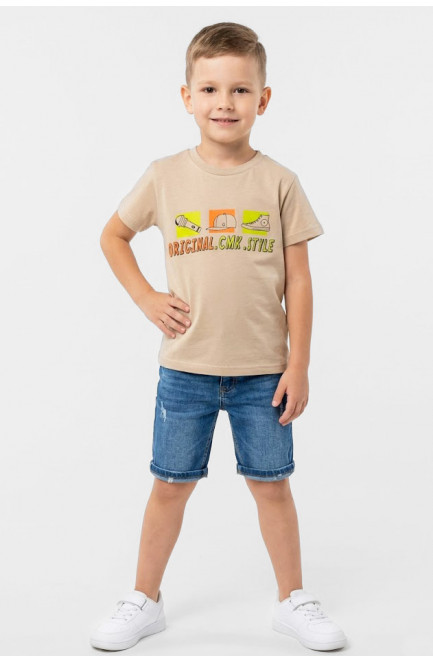 Футболка детская для мальчика бежевого цвета с принтом 212210L