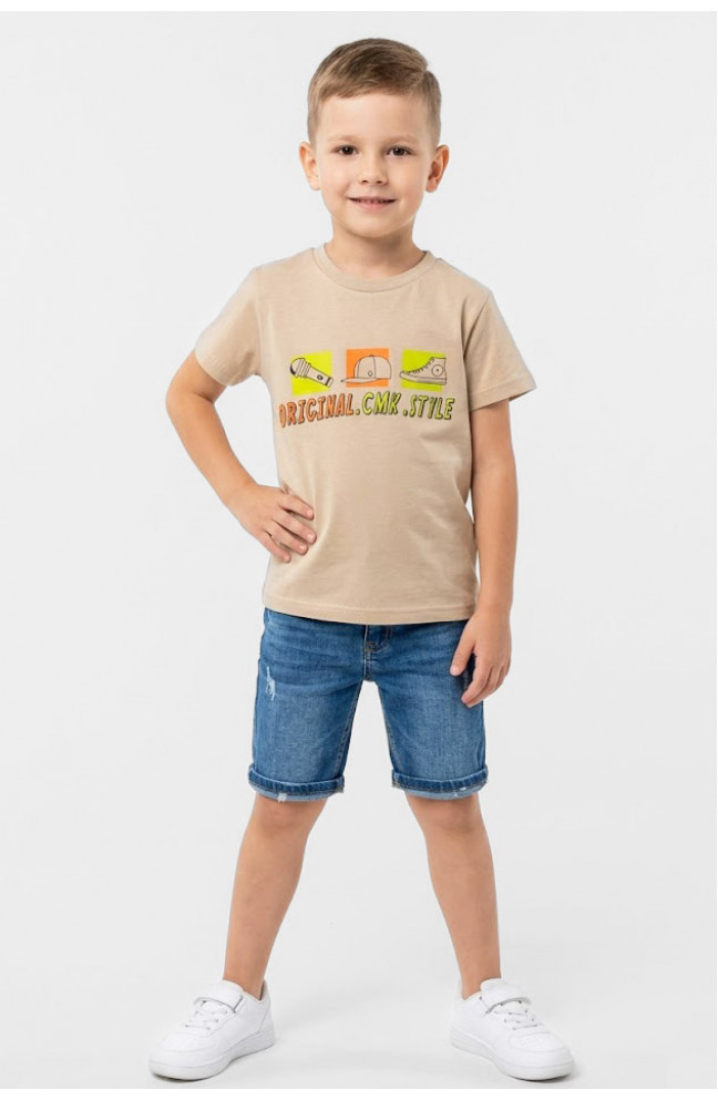 Футболка детская для мальчика бежевого цвета с принтом 212210L