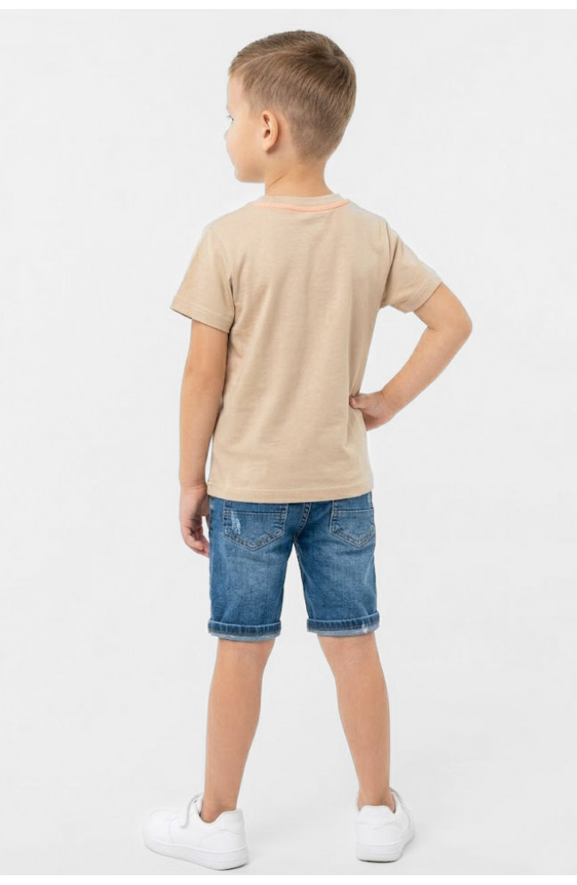 Футболка детская для мальчика бежевого цвета с принтом 212210L