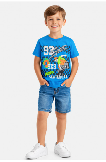 Футболка детская для мальчика синего цвета с принтом 212214L