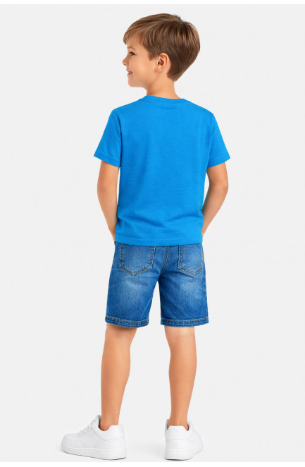 Футболка детская для мальчика синего цвета с принтом 212214L