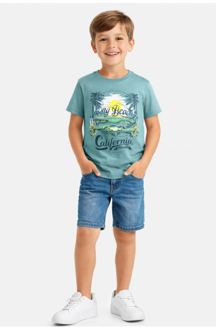 Футболка детская для мальчика зеленого цвета с принтом 212226L