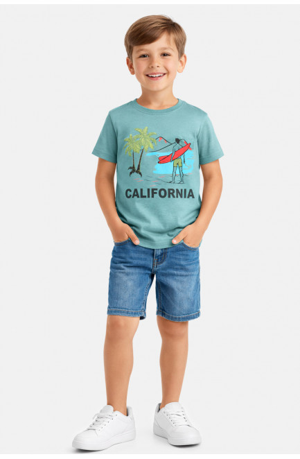 Футболка детская для мальчика зеленого цвета с принтом 212230L