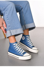 Кеды женские высокие синего цвета на шнуровке 212297L
