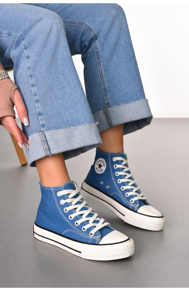 Кеды женские высокие синего цвета на шнуровке 212297L