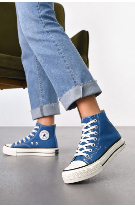 Кеды женские высокие синего цвета на шнуровке 212297L