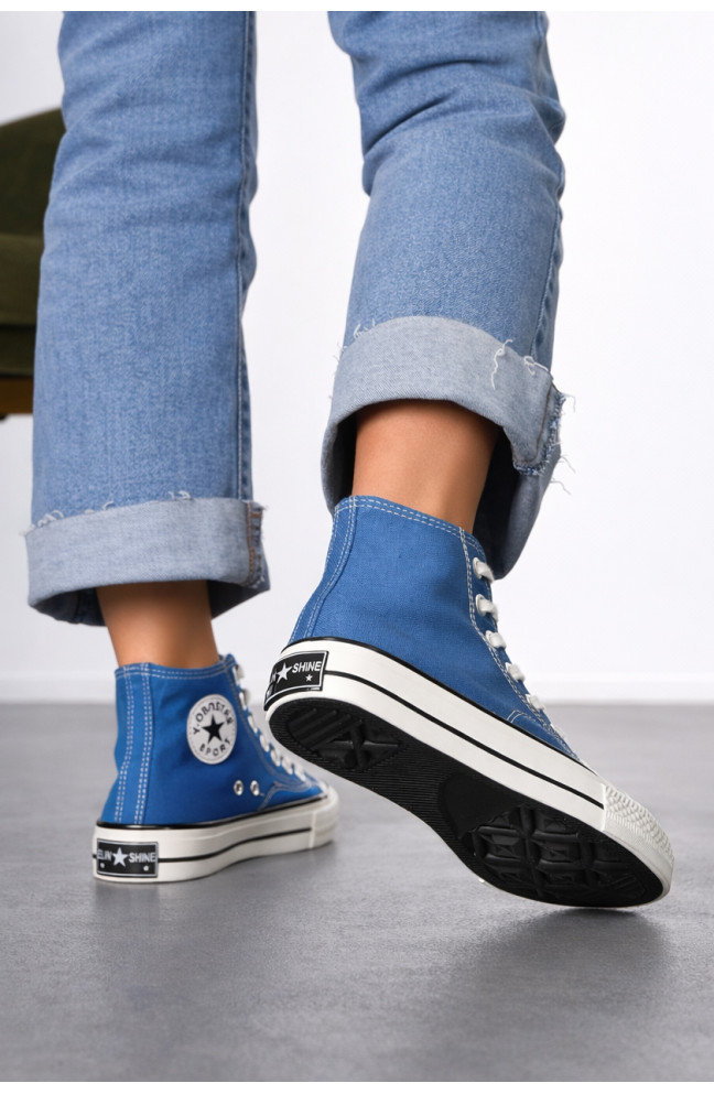 Кеды женские высокие синего цвета на шнуровке 212297L