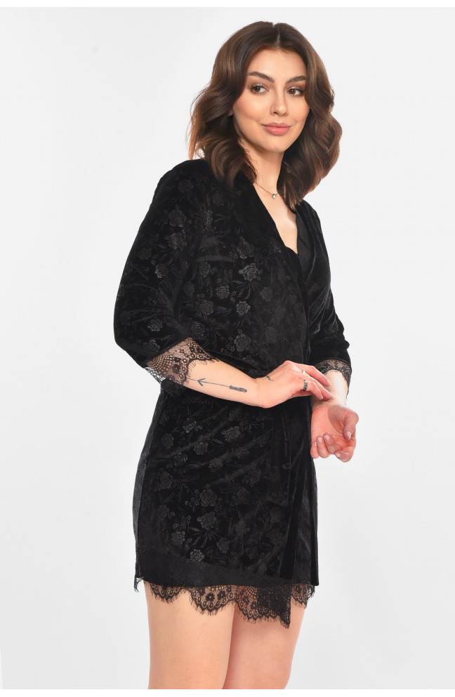 Халат женский велюровый черного цвета 212306L