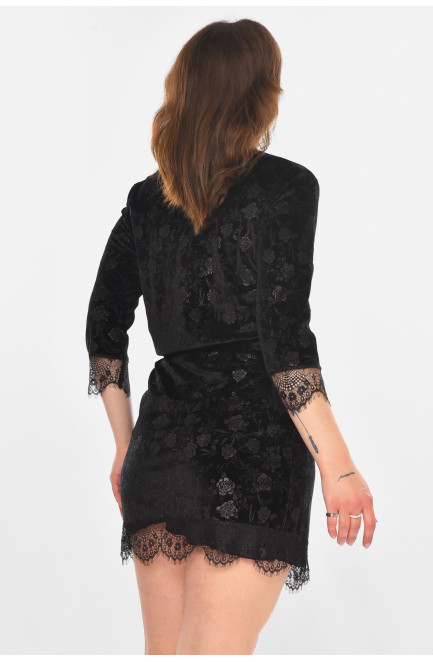 Халат женский велюровый черного цвета 212306L