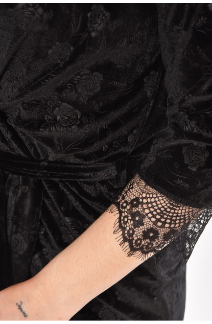 Халат женский велюровый черного цвета 212306L