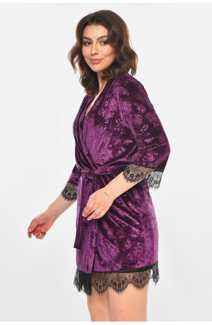 Халат женский велюровый фиолетового цвета 212312L