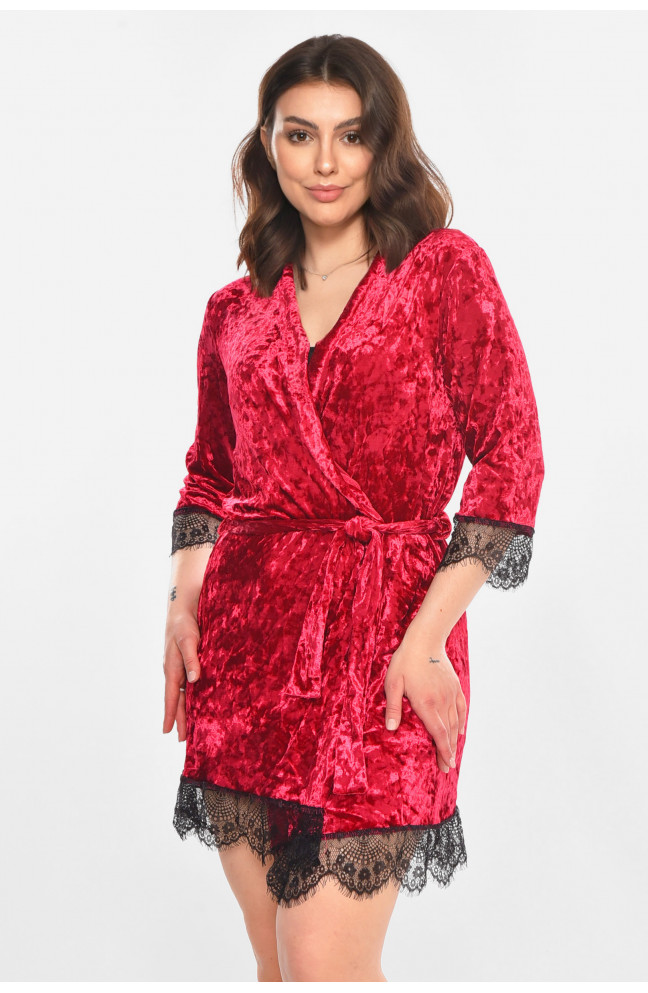 Халат женский велюровый тёмно-розового цвета 212316L